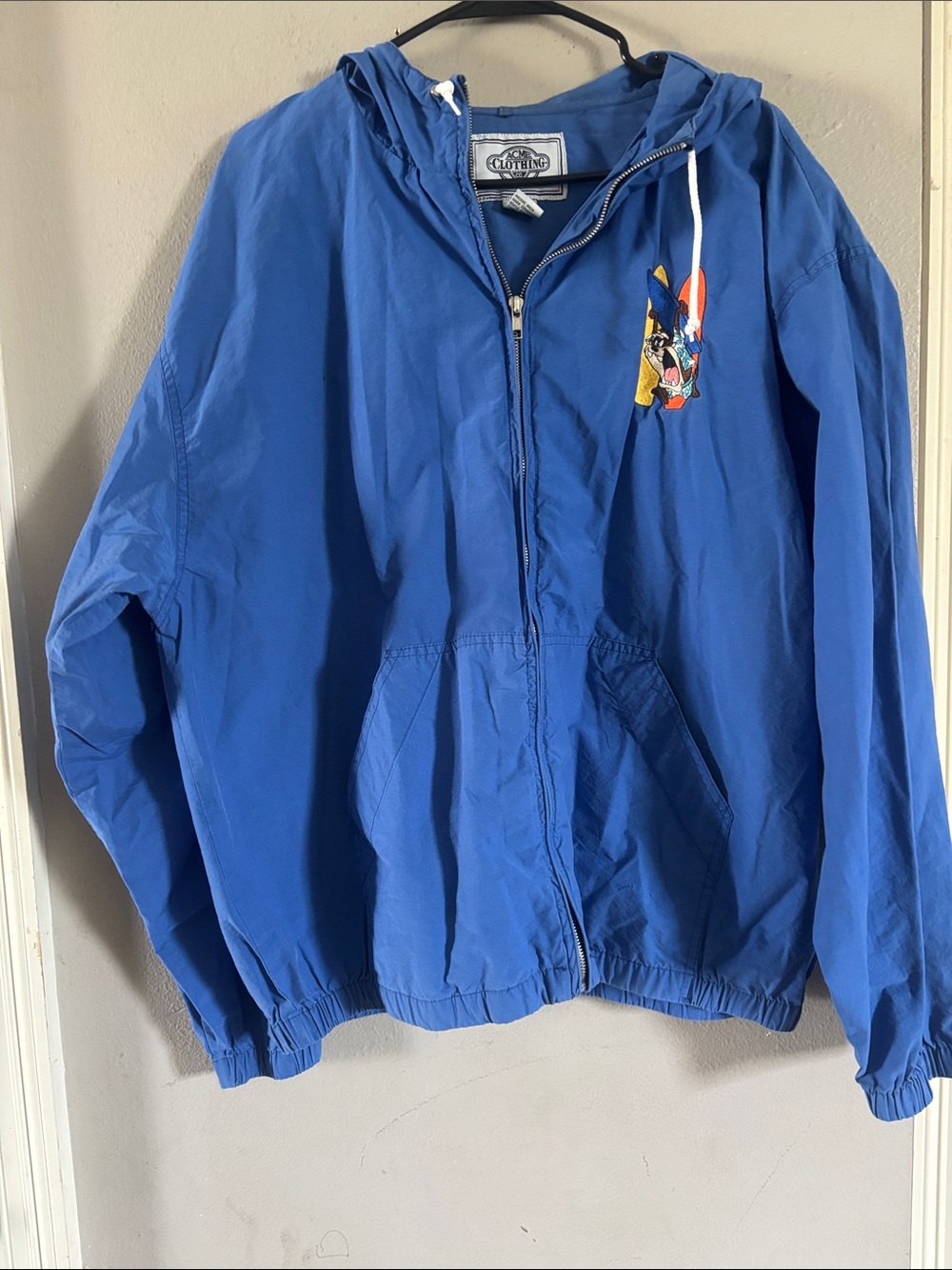 ACME Royal Blue Hooded Windbreaker with Colorful Patch